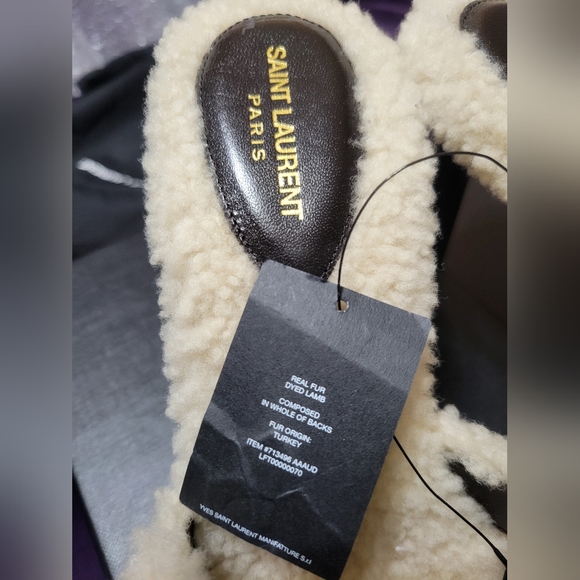 NIB Saint Laurent Tribute Genuine Shearling Heel Sandal - Picture 4 of 12